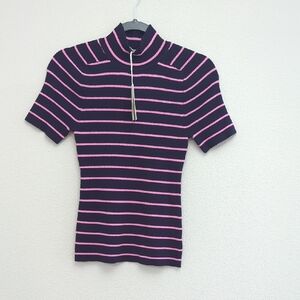 Free Assembly Pink and Black Striped Short Sleeve Top XS